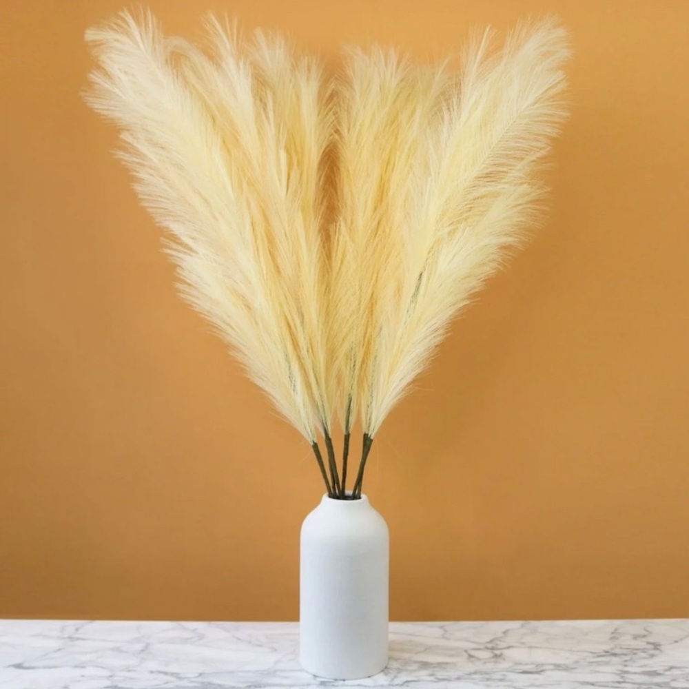 Cream faux pampas grass tall boho decor 43” Tall Soft Cream Color 3 Stems Bundle